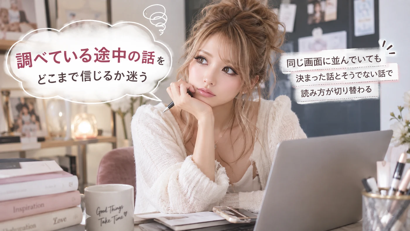 調べている途中の話をどこまで信じるか迷う